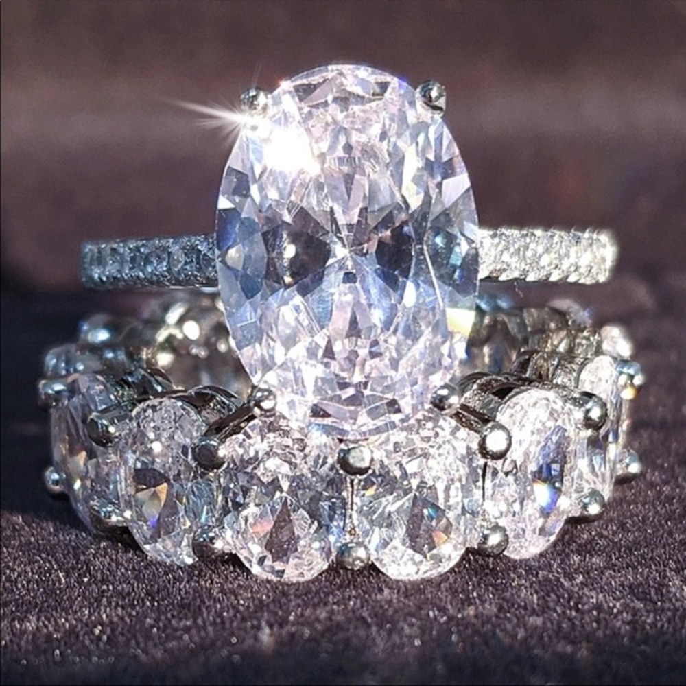 925 sterling silver big rock bridal set